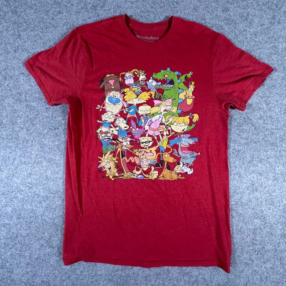 Nickelodeon T-Shirt Medium Red Mens 90s Cartoon Graphic Short Sleeve